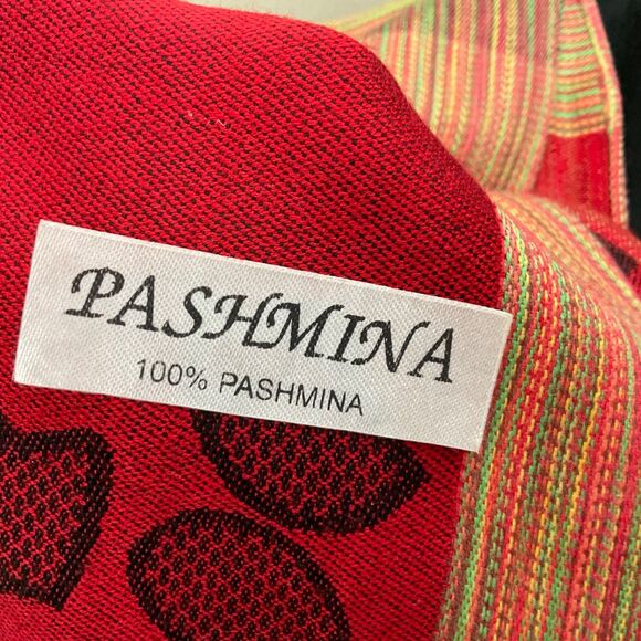 VTG PASHMINA Fringe Artsy Abstract Shawl Wrap Scarf 100% 25”x 72”  fringe - Picture 2 of 7